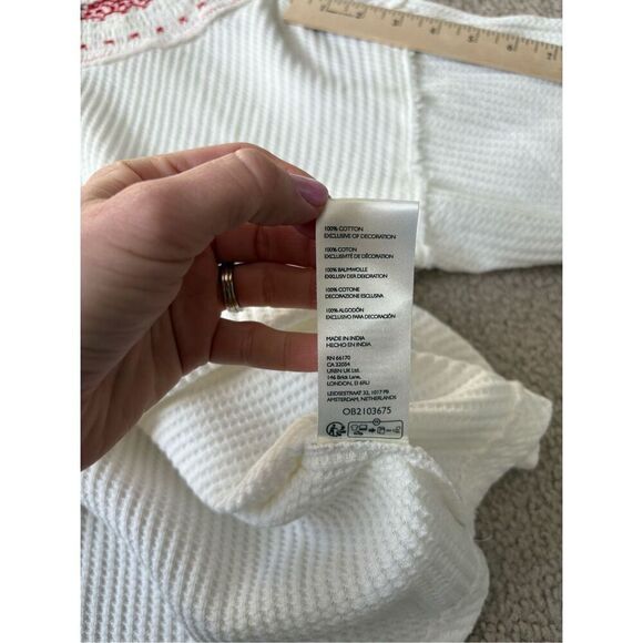 FREE PEOPLE HOLLY HENLEY size XS White Ivory Embroidered Boho Thermal - Picture 10 of 14